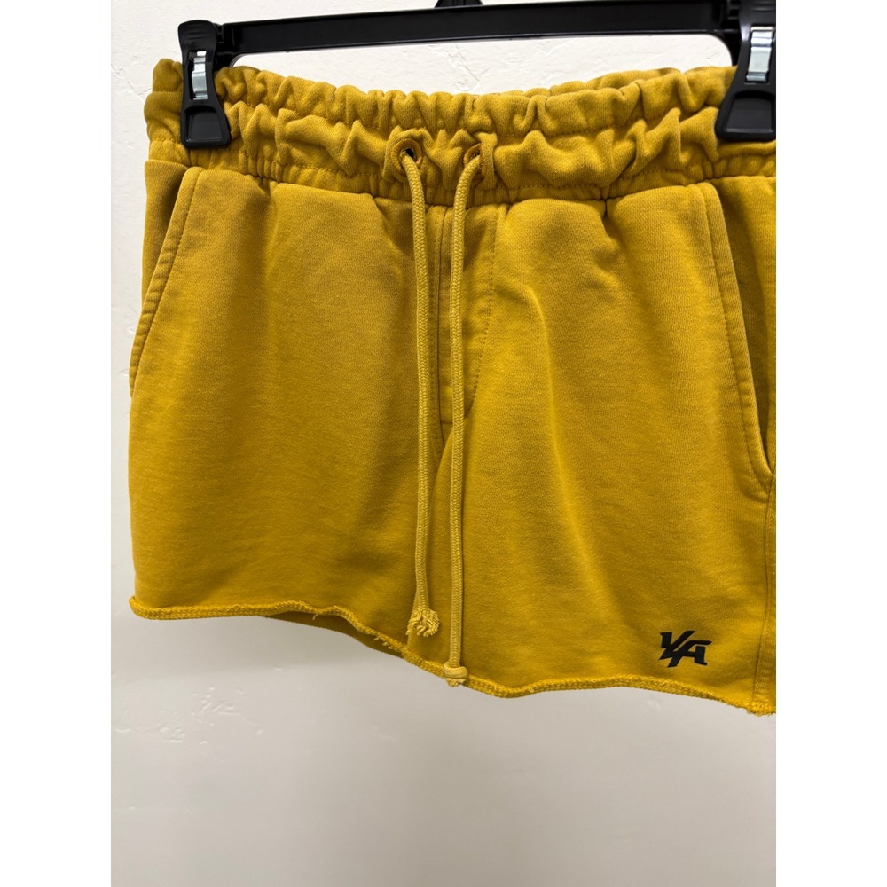 YoungLA Womens Mustard Yellow Fleece Sweat Shorts High Rise Drawstring Medium